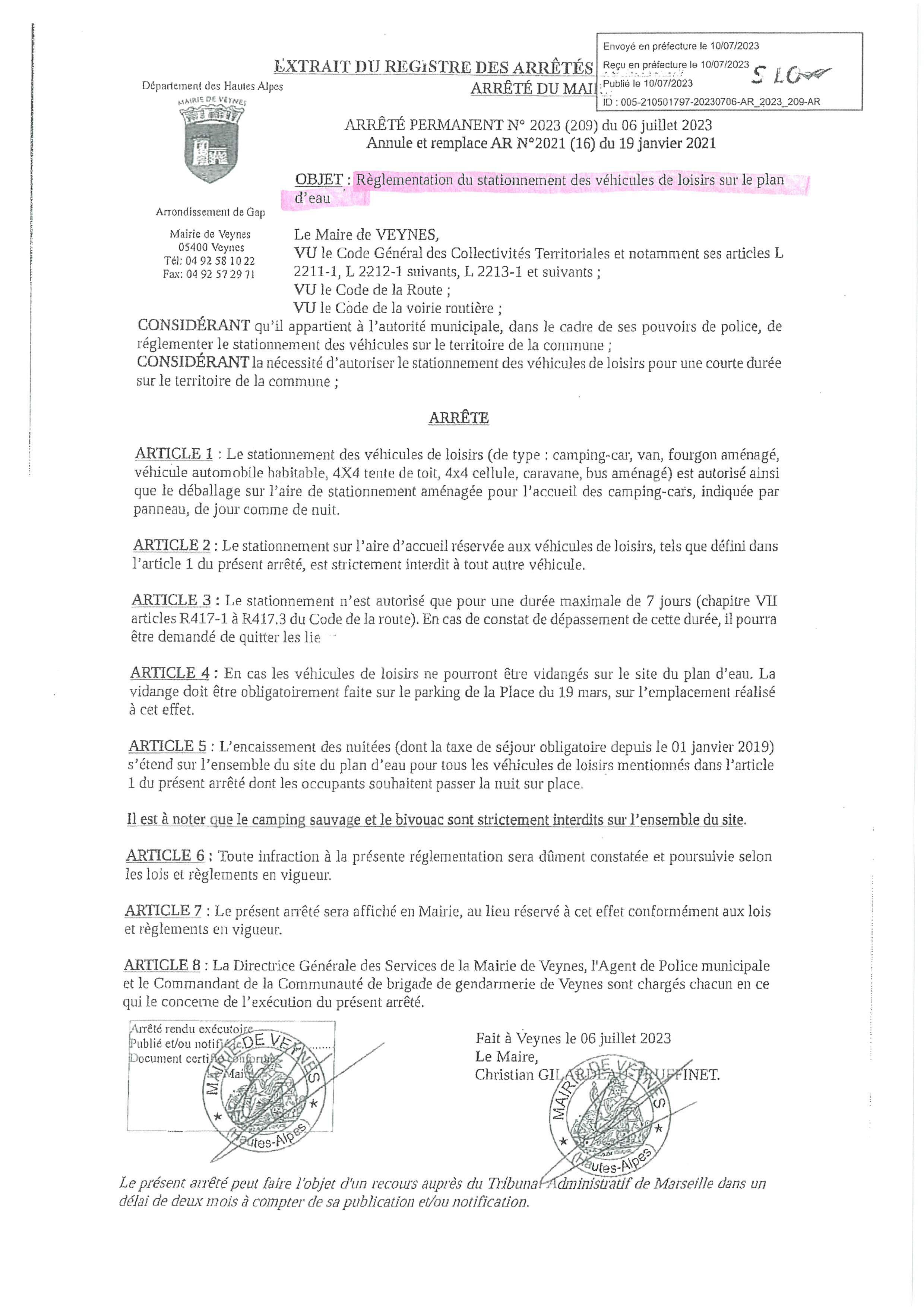 Réglementation du stationnement des véhicules de loisirs 